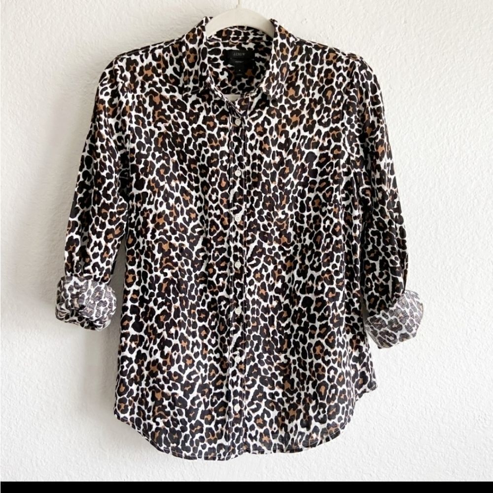 J CREW  Cotton Leopard Button Down - Picture 9 of 14